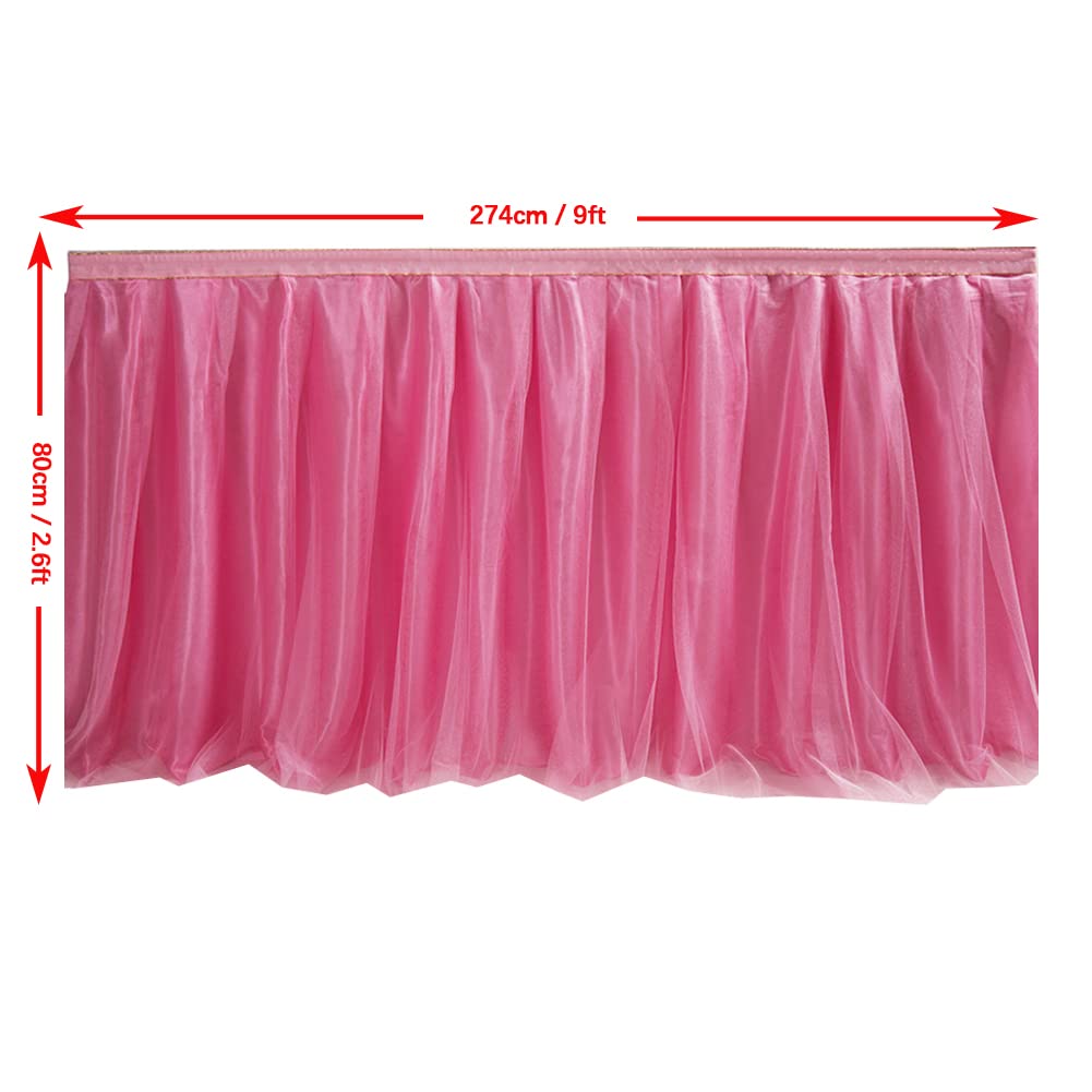 9ft / 274cm Rose Jupe de Table, Gaze de Bureau en Tulle Romantique, décoration de Table, Nappe de Tutu Flocon de Neige au Pays des Merveilles, pour Shower, Mariage, fête, Bar