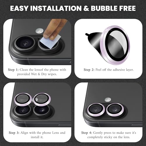 Image of ArmourPro Premium Camera Lens Protector Tempered Glass Compatible For iPhone 17 Tough HD Individual Aluminum Alloy Rings 9H Camera Cover, Scratch-Resistant,Camera Lens Protection| Purple