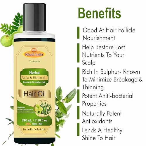 Image of Khadi Herbal Natural Amla Bhringraj Hair Oil For Controlling Hair Fall, Nourishing Oil For Healthy Hair Growth, Paraben & Silicone