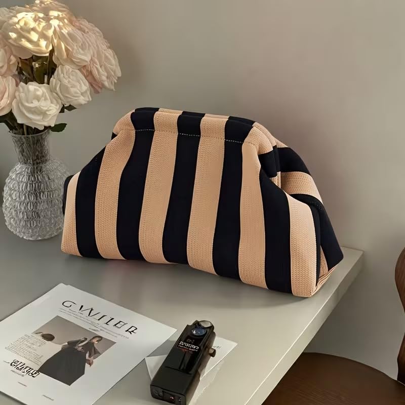 Image of Kawn Women's Striped Crochet Clutch Purse | Woven Handcrafted Shoulder Handbag | Kiss-Lock Dumpling Style Evening Clutch for Daily Use & Outings