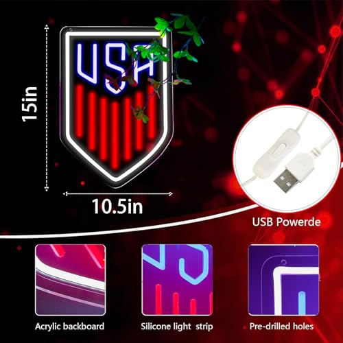 Image of AHlove USA Neon Sign for Wall Decor,LED Neon Lights for Game Room、Man Cave,Birthday、Christmas Gifts for Teen Boys and Girls