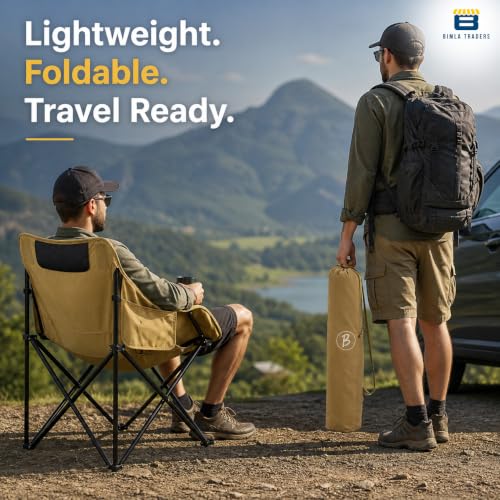 Image of Foldable Camping Chair with Carry Bag, Portable Outdoor Folding Chair for Camping, Picnic, Garden and Travel, Heavy Duty Metal Frame.(FURNTR002 Khakhi)