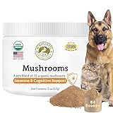 Wholistic Pet Organics Mushrooms for Dogs & Cats - Cognitive & Immune Support with Turkey Tail Mushroom for Dogs - USDA Organic 10:1 Mushroom Supplement for Dog with Organic Lions Mane - 84 Scoops