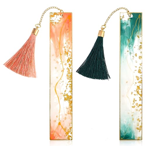 TIESOME Lesezeichen aus Goldfolie, 2 Stück Lesezeichen mit Quaste Gepresste Blumen Lesezeichen Harz Klare Lesezeichen Personalisiert Lesezeichen Geschenke für Studenten Buchliebhaber