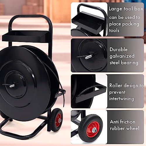 Gresdent Heavy Duty Strapping Dispenser for Polypropylene, Fibre Strapping, Plastic Steel Coil Roll -Strapping Cart with Spacious Tray for Strapping Tool Seals and Gloves by Gresdent - Used condition - Image 3