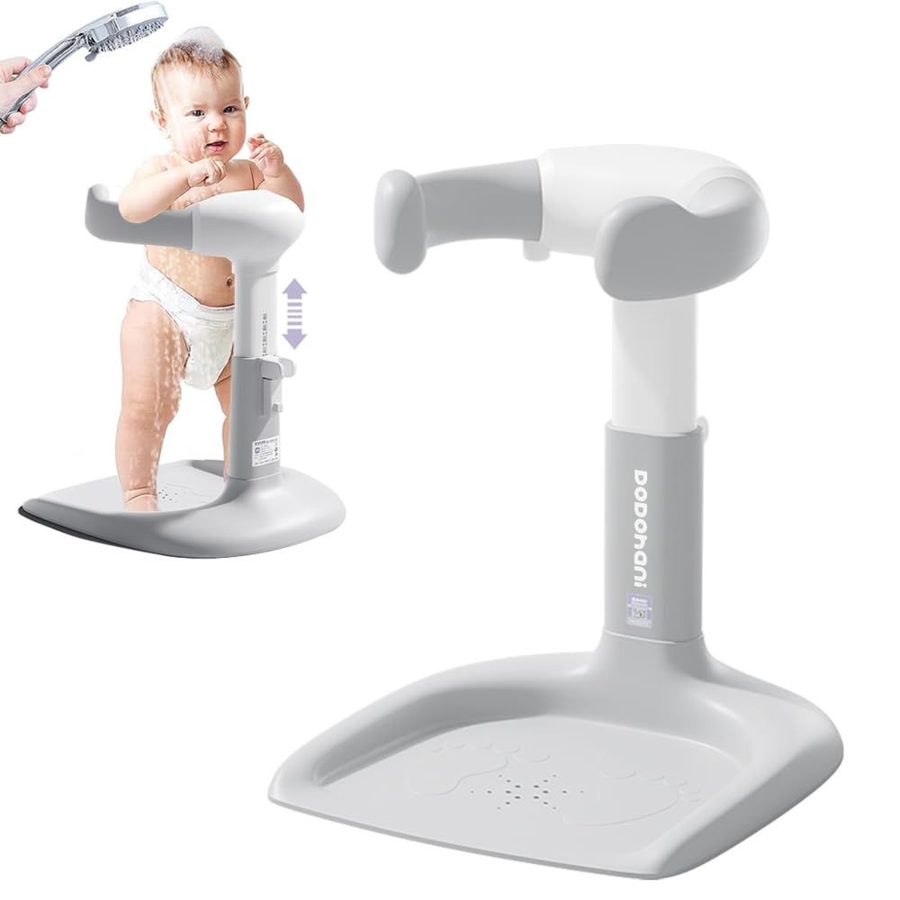 Soporte para ducha de bebé 2025, mejorado, con altura ajustable y reposabrazos, antideslizante y soporte para cabezal de ducha, ideal para bebés de 6 a 36 meses.