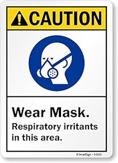 Smartsign S-6141-AL-10 Aluminum Sign, Warning: Wear Mask Respiratory Irritants Area" with Graphic, 10" x 7"