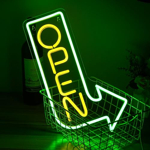 LMSIGNLY Open Neon Sign Arrow Neon Light Yellow Letter LED Neon Light Dimmable Open LED Sign for Business USB Powered Arrow Open Neon Lights for Party Bar Salon Shop - Image 3