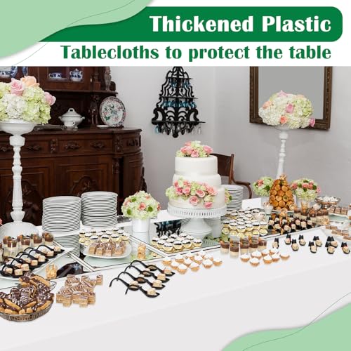 Image of White 14 Pack 54 x 108 Inch Plastic Tablecloths, Disposable Rectangle Tablecloth, Party Table Cover Plastic Table Cloth