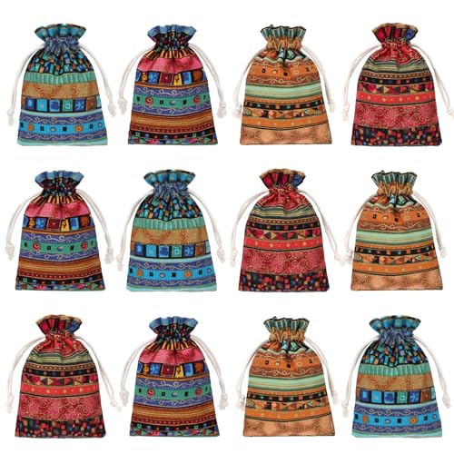 Pochettes à bijoux de style égyptien kilofly, lot de 12 sacs multicolores à cordon