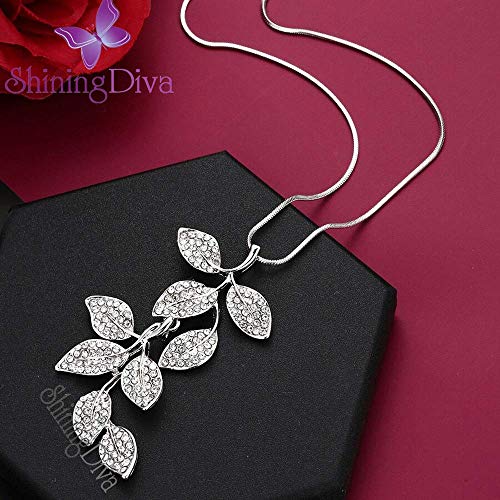 Image of Shining Diva Fashion Crystal Flower Stylish Long Chain Pendant Necklace for Women and Girls