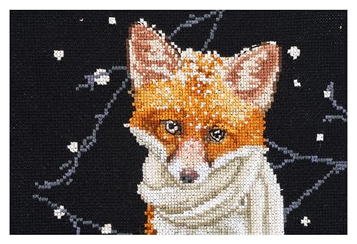 Image of Thea Gouverneur - Counted Cross Stitch Kit - Hey There Foxy Lady - Aida Black - 16 Count - Embroidery Kit for Adults - DMC Embroidery Threads and Other Cross Stitch Supplies Included - 744.05