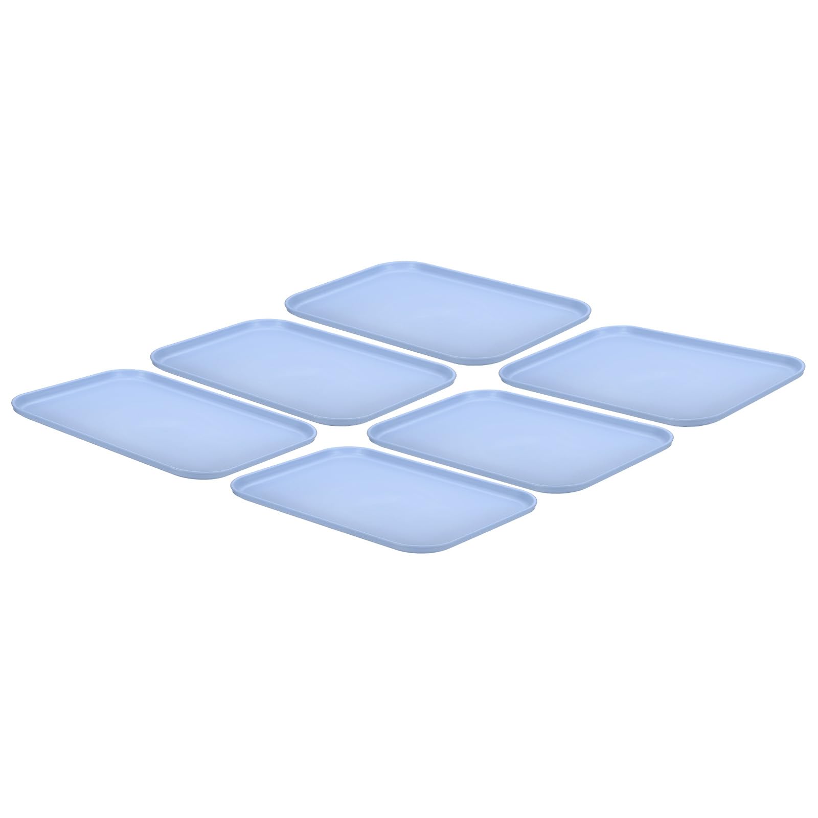 PATIKIL Bandeja de plástico para servir comida rápida, 6 piezas de 12.2 x 8.9 pulgadas, bandeja rectangular reutilizable para servir cafetería para fiestas, cocina, restaurante, azul claro