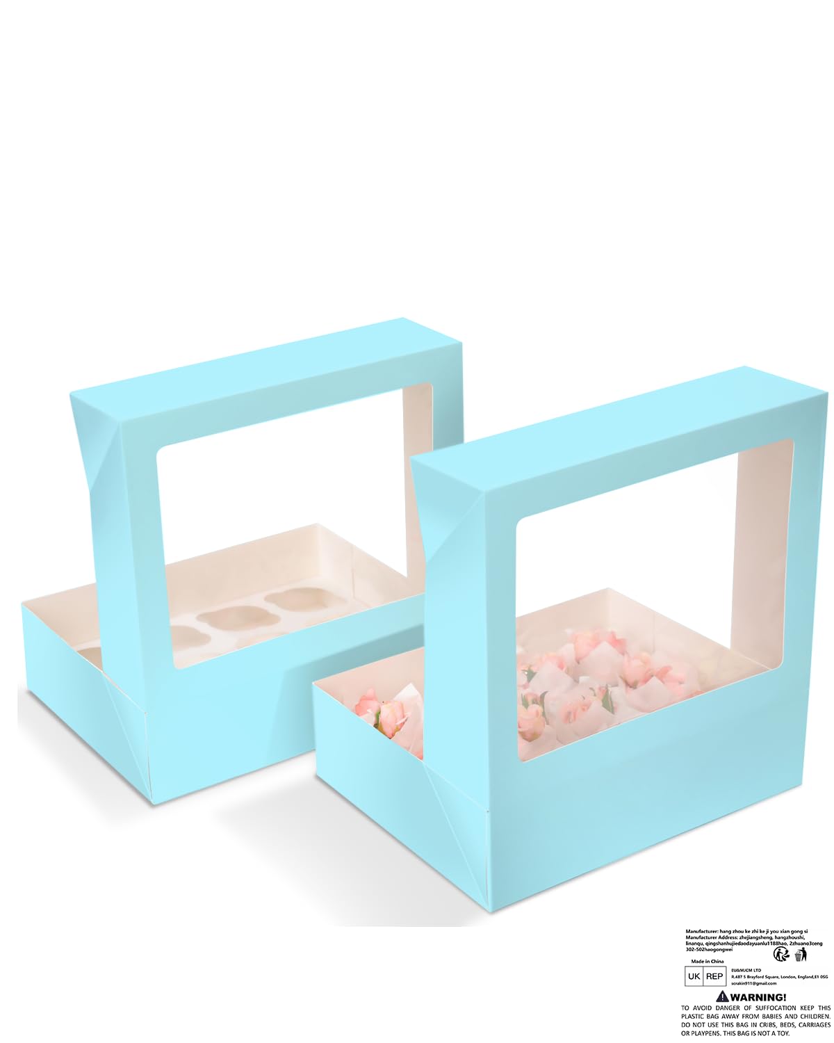 Gcardist Auto-pop Up 12 Cupcake Boxes with Window Licht Blau 6 Packs Cupcake Box 33x25.4x9cm Bakery Boxes for Cupcakes Carrier Cupcake Containers(13×10×3.5 inch) - Image 2