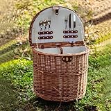 LightRise籐ピクニックバスケット長方形収納バスケットキャリーストキャンプ 旅行パーティー用春のお出かけ収納バスケットプルロッド多機能アウトドアランチボックス断熱食器車輪付きラタンピクニックバスケット花見 お花見宴会 (プルハンドル付きディナーバスケット+カトラリー)