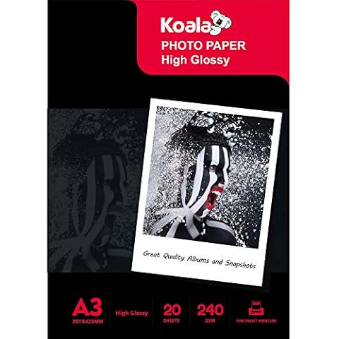 KOALA Inkjet Photo Paper A3 Glossy 20 Sheets 240 GSM for Canon Hp Epson Inkjet Printer Cover