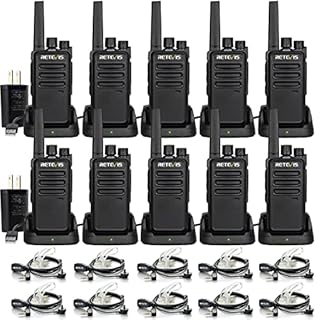 Retevis RT68 Walkie Talkies Long Range for Adults, Two Way Radios Long Range 2 Way Radio with Earpieces, Walkie Talkie Rechargeable with Charging Base, Manufacturing Restaurant School(10 Pack)
