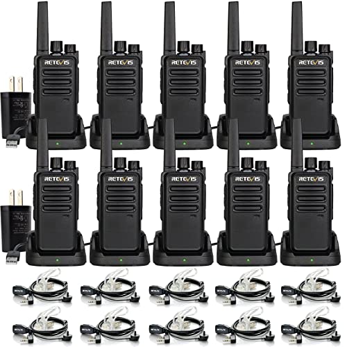 Retevis RT68 Two-Way Radios Long Range, Walkie Talkies for Adults, 2 Way Radio with Earpiece, Walkie Talkie Rechargeable with Charging Base, for Manufacturing Restaurant Business School(10 Pack)