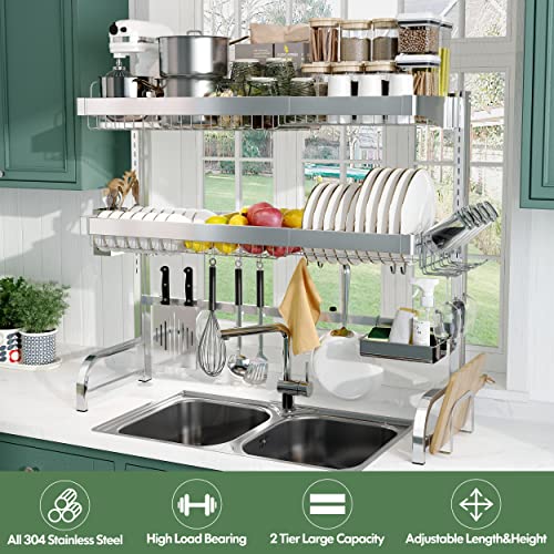 BOOSINY Over Sink Dish Drainer Drying Rack,Adjustable (25.5"-35.5") 3 Tier Large Dish Racks for Kitchen Storage Counter Organizer,Full 304 Stainless Steel Shelf with Utensil Holder and 10 Hooks 4 BOOSINY Over Sink Dish Drainer Drying Rack,Adjustable (25.5"-35.5") 3 Tier Large Dish Racks for Kitchen Storage Counter Organizer,Full 304 Stainless Steel Shelf with Utensil Holder and 10 Hooks - Image 2