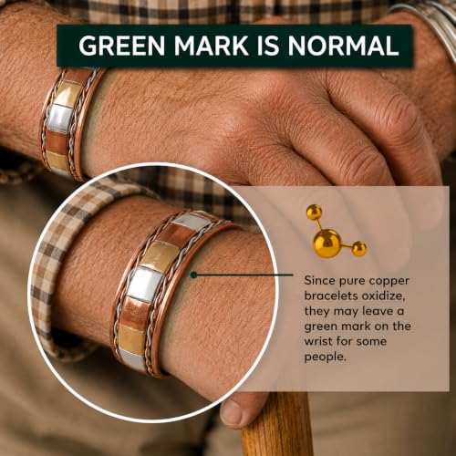 Image of Touchstone copper bracelets | gift for men women |adjustable 100% pure solid real magnetic jewelry | handmade bracelet set combo | rope braided tibetan bangles.