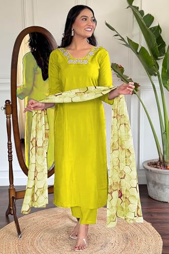 Image of Jwalin Women's Chinon Silk Kurta Pant Set with Dupatta