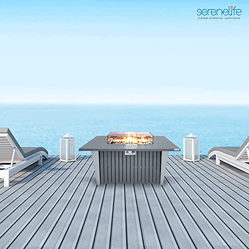 Outdoor Propane Fire Pit Table - Csa/Etl Certified 50,000 Btu Pulse Ignition Weatherproof Rectangle Propane Gas Fire Table W/Adjustable Flame - Glass Rocks Wind Guard, Black - Serenelife Slfpsx55 #TOP6