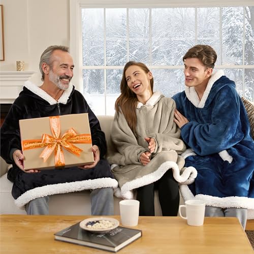 Giggling Getup Wearable Blanket Hoodie for Women Men Gifts for Women Mom Wife Sherpa Fleece Hooded Blanket Sweatshirt Warm Cozy Sherpa Wearable Throw with Pocket & Sleeves for Adult Standard Latte