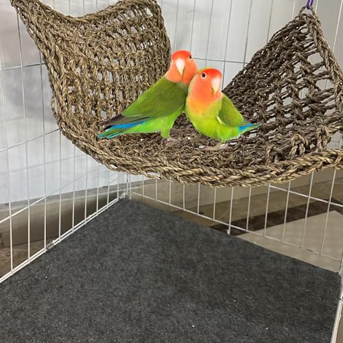 Image of Large Bird Seagrass Mat 24 x 14 ''Natural Seagrass Woven Bird Net Hammock Climbing Rope Ladder with Hooks Chew Toy for Parrot Guinea Pig Lovebird Cockatiel Pigeon