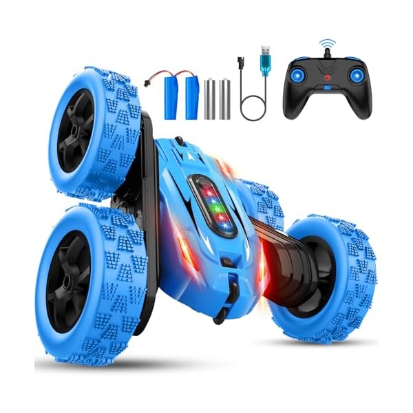 Remote Control Car, 2.4GHz RC Car, Double-Sided 360 ° Flipping Rotating RC Stunt Car with Colorful LED Lights, 4WD RC Toy Car for Boys Age 8-12 and Boys Girls Birthday Present