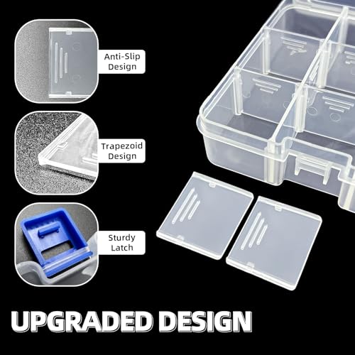 Image of DUOFIRE Plastic Organizer Storage Box, Adjustable Divider 18 Grids, 3 Pack | Clear Removable Compartment Storage Box for Jewelry, Beads, Earrings, Fishing Hooks, Craft, Screws, Nails, Small Tools
