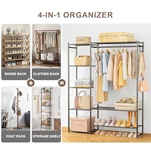 Wardrobe Closet, Portable Clothing Rack for Hanging Clothes, Free Standing Closet Organizers and Storage System with 4 Tiers Shelves for Cloakroom Bedroom, Black Wardrobe Closet Portable Clothing Rack for Hanging Clothes Free Standing Closet Organizers and Storage System with 4 Tiers Shelves for Cloakroom Bedroom Black