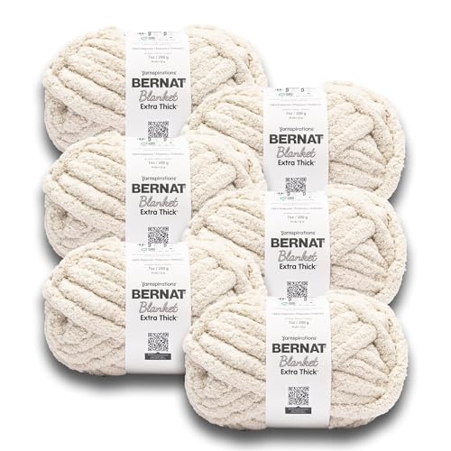 Bernat Extra Thick Oatmeal Yarn - 6 Pack of 1200 g / 42.36 oz Total - 100% Polyester - #7 Jumbo - 144 Yards - Chunky Yarn for Hand Knitting/Crochet