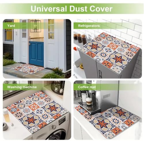 Image of HomeCloud Washing Machine Protective Mat for Top of Washer and Dryer - Non-Slip Waterproof Dust Cover for Laundry & Kitchen (60 x 60) (Blue Flower)