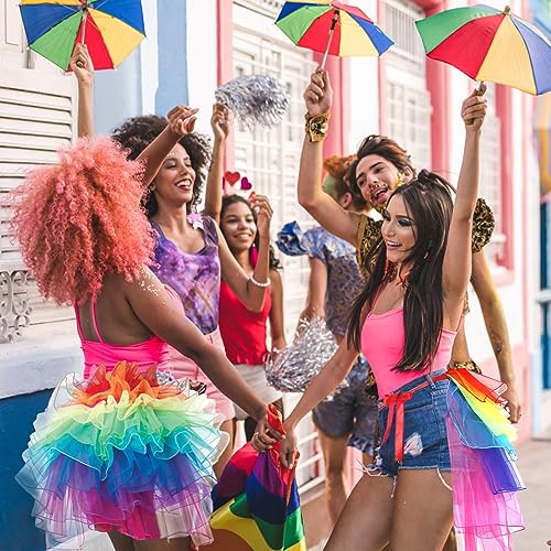 Women Layered Rainbow Tutu Skirt Dancing Ruffle Skirt Mini Skirt Petticoat - One Size Fits Most #TOP3