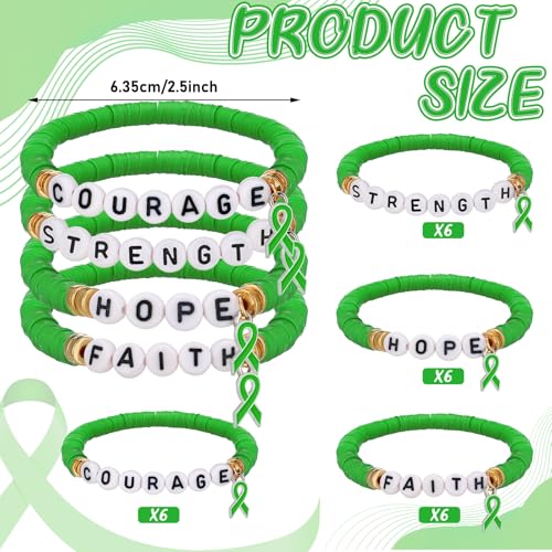 24 Pcs Liver Cancer Awareness Bracelets Green Ribbon Bracelets with Inspirational Sayings Lung Cancer Awareness Products for Men Women Teen Event Show Your Support Charity Supplies2