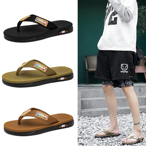 Image of Mens Flip Flops Thong Sandals Lightweight Comfortable Summer Beach Slides Soft Cushion Footbed Open Toe Slippers for Pool Showers Dorms Water Friendly Indoor and Outdoor