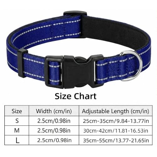 Collar Reflectivo para Perro Ajustable en Nylon Azul Marino Talla L miniatura 5