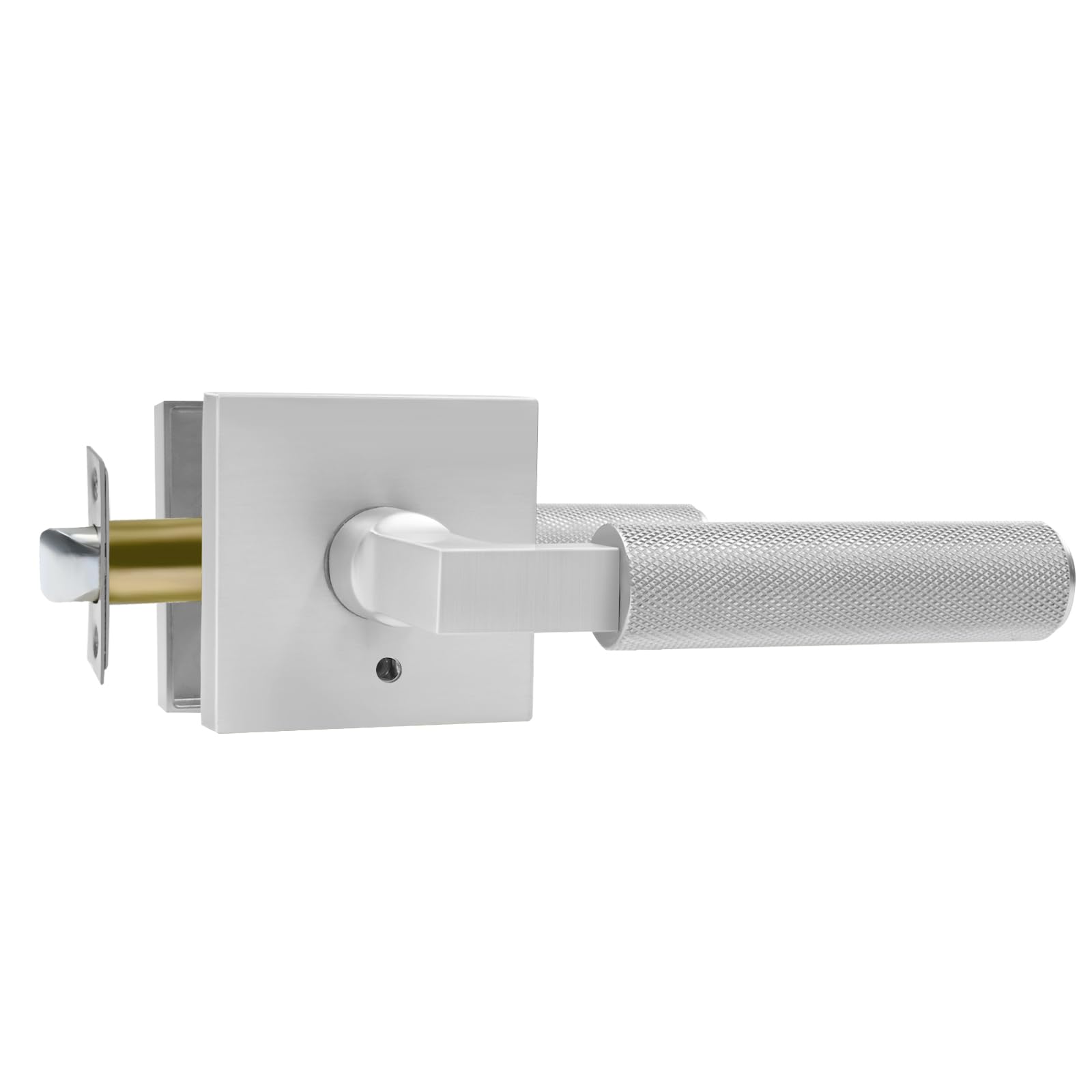 Amerdeco 1 Pack Brushed Satin Nickel Interior Privacy knurled Door Handles, Heavy Duty Interior Bedroom Door Lever, Door Handles Interior for Bathroom AM0009