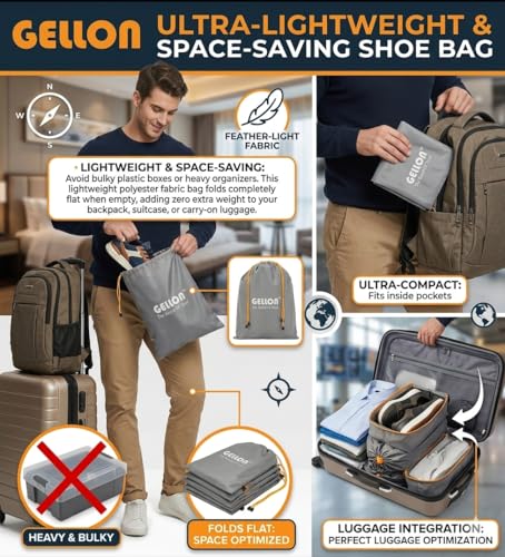 Image of Gellon Water Proof in Umbrella Cloth Shoes Bag for Travel & Storage Travel Organizer for Women & Men Travel Accessories Shoes Cover Pouch for Travel Essentials (Dark Gray, Pack of 1)