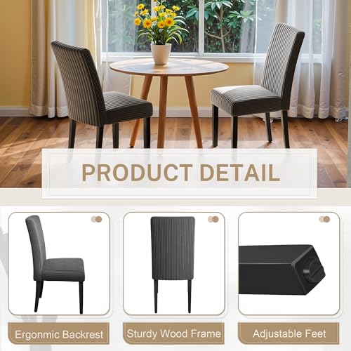 Image of Furmax Ergonomic Dining Chairs Set of 2, Upholstered Fabric Dinning Room Chairs, Velvet Kitchen Chairs with Adjustable Wood Legs for Kitchen Living Room (Velvet Grey, 2)