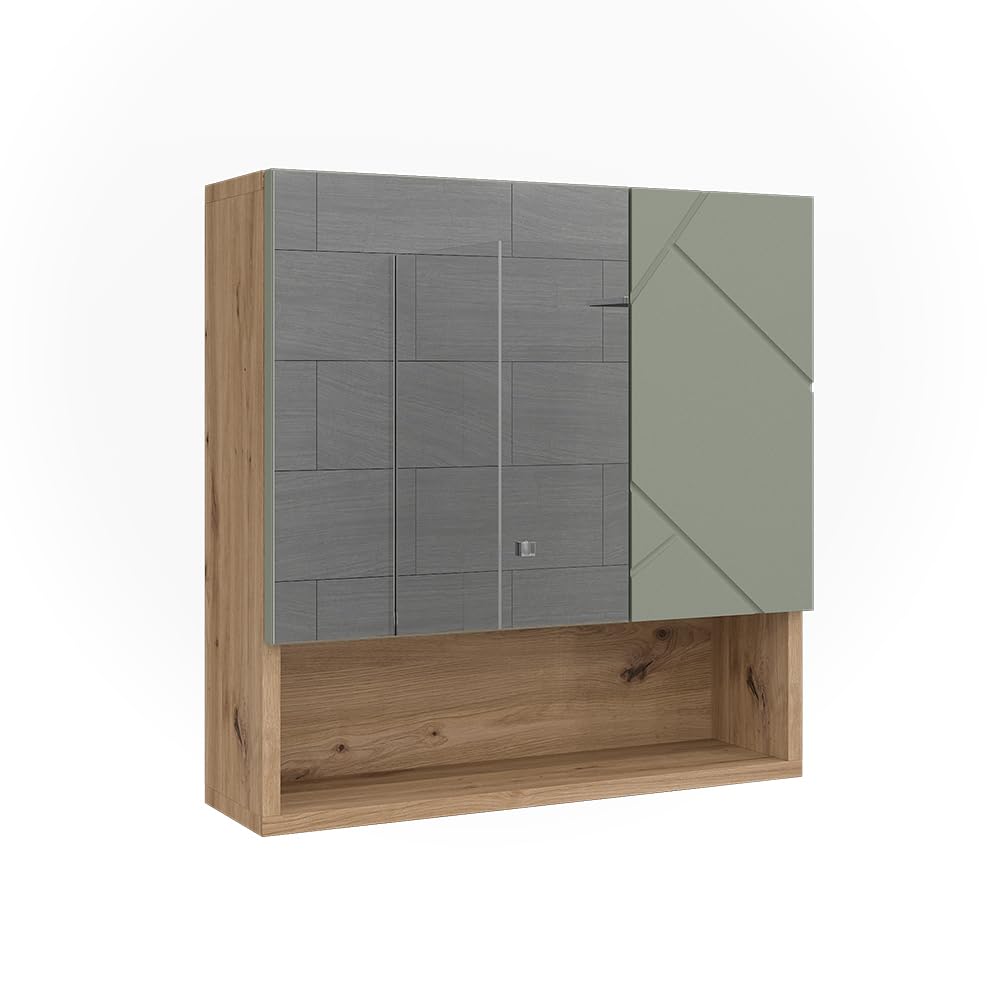 Vicco Armoire de Toilette Irma, Vert Sauge, 54x55cm, à Monter au Mur avec Miroir et étagères Ouvertes