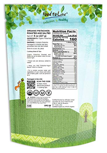Organic Pistachios, 8 Ounces - In Shell, Dry Roasted With Sea Salt, Non-Gmo, Kosher, Vegan, Bulk #TOP1