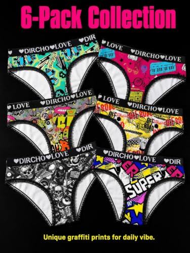 Dircho Women's 6 Pack Hipster Briefs Graffiti Print Lace Trim Cotton Crotch - image 4