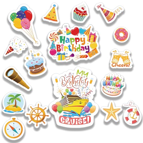 Image of 17 Pcs Large Birthday Funny Carnival Cruise Door Magnetic Decorations, Reusable Navigation Cruise Door Magnets Funny Door Magnets for Carnival Cruise Ship Cabin Fridge Car Computer