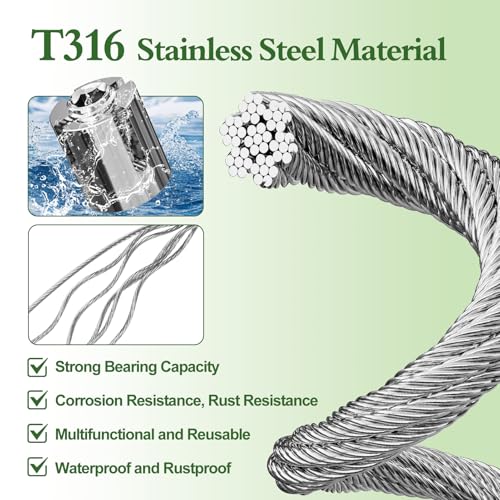 SPECILITE Wire Trellis for Climbing Plants Outdoor, 30-Set T316 Stainless Steel Wall Trellis Kit, 1/8in x 150ft Ropes with Cable Cutter, Espalier System for Fence Wall and Garden DIY by SPECILITE - Image 3