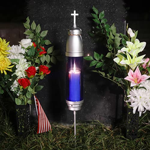 Cemetery Cross Candle Holder 4 x 34 Blue Acrylic Memorial Lamp Holder with Spike & Base Weatherproof Grave Light Holder for Headstone Decorations (Candle Not Included)