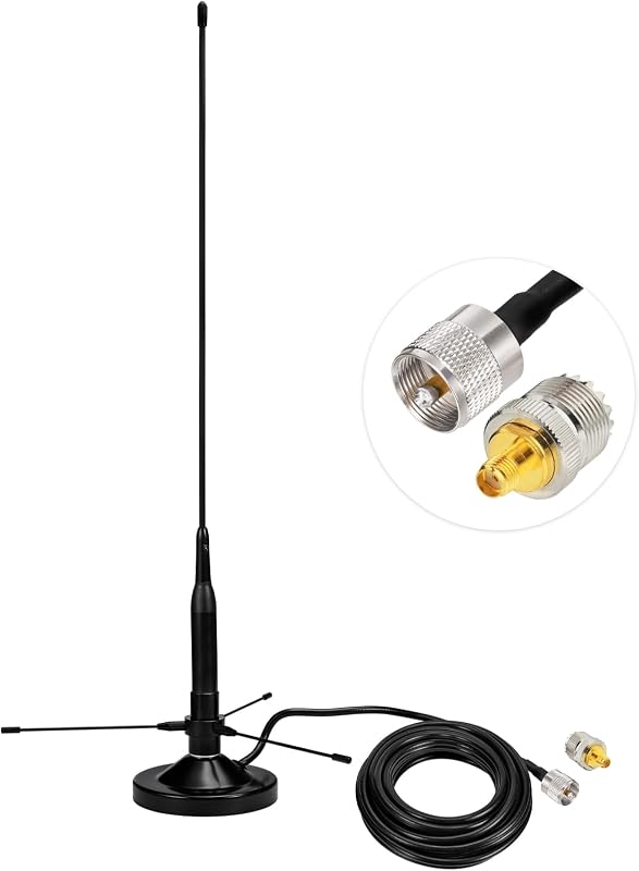 Antena de radioaficionado celular con banda dual VHF UHF Gmrs de plano de tierra | Antenas de látigo suave con Base magnética, 136-174MHz, 400-470MHz, PL259 macho, para vehículo, auto, radioaficionado marino