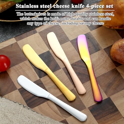 ReaNea Butter Knife Spreader 4 Pcs, Stainless Steel Butter Knives With Titanium Gold, Colorful, Rose Gold, Restaurant-Grade, Smooth Rounded Edge for Butter, Cream Cheese, Appetizers, Jam & Spreads - Image 4
