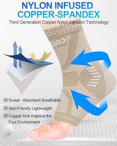 Image of LISEPWU Copper Ankle Brace, Copper Infused Ankle Support Compression Sleeve for Men & Women, for Foot Pain Relief, Sprained Recovery, Achilles Tendonitis, Daytime or Night Use(Skin White XL)