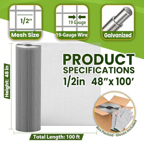 1/2 inch 48inch x 100ft Hardware Cloth Chicken Wire Fencing 19G, Hot Dipped Galvanized After Welding, Wire Mesh Roll, Garden Fence, Poultry and Rabbit Barrier, Outdoor Metal Fencing by weruntek - Image 2